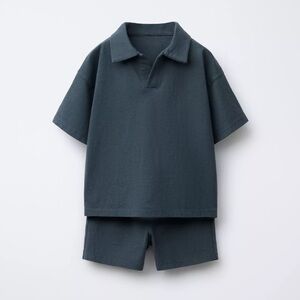 ZARA SOLID POLO AND BERMUDA JOGGING SET